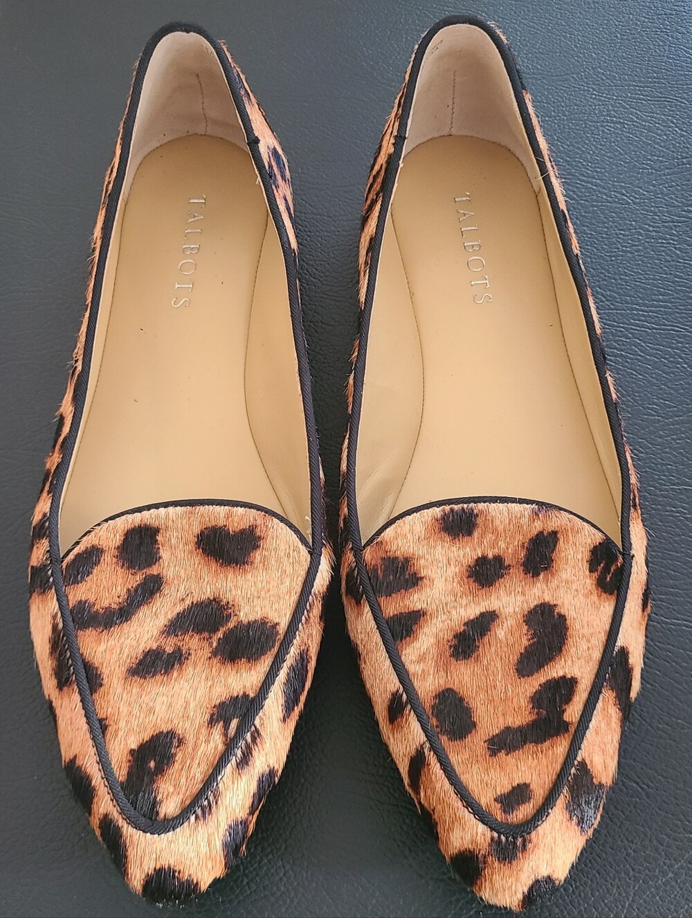 Talbots Leopard-Print Calf Hair Pointed Flats Loafers - Picture 6 of 11